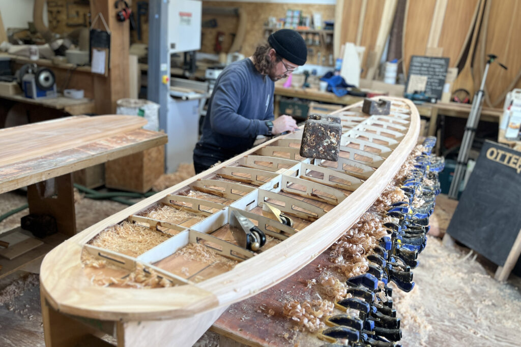 Sustainable, hollow wooden surfboard shaping