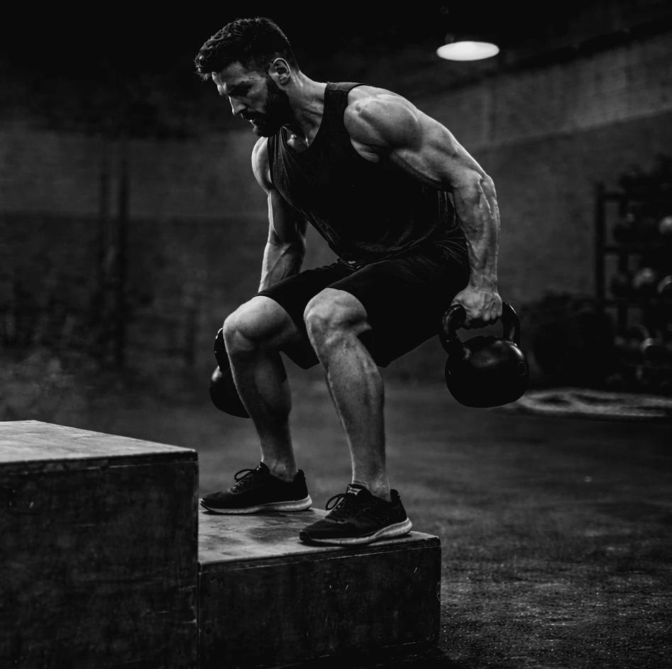 Front angle of controlled descent off the far side of the box with soft knees