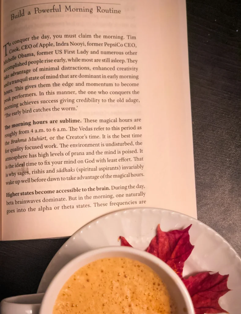 book and coffee chapter title is build a powerful morning routine