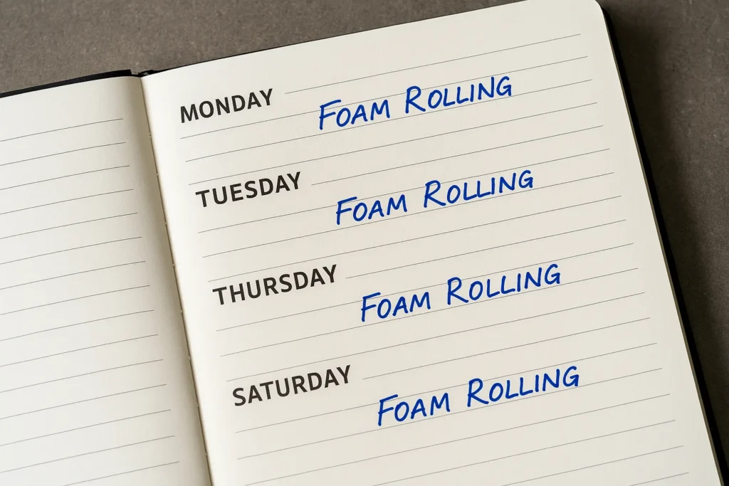 Weekly planner showing foam rolling sessions scheduled in