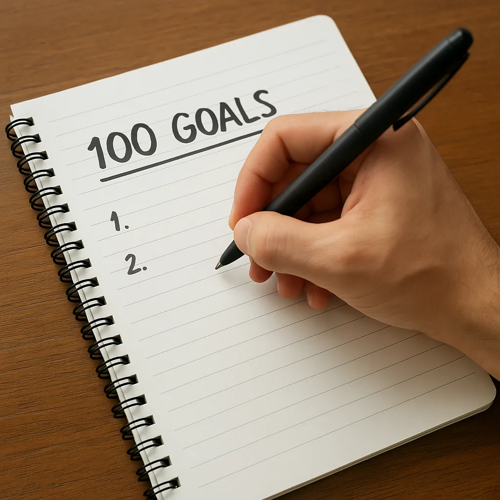 Close-up of a hand writing in a fitness journal