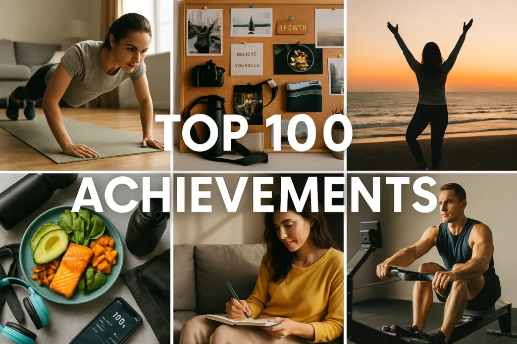 Collage of fitness, life, and travel moments