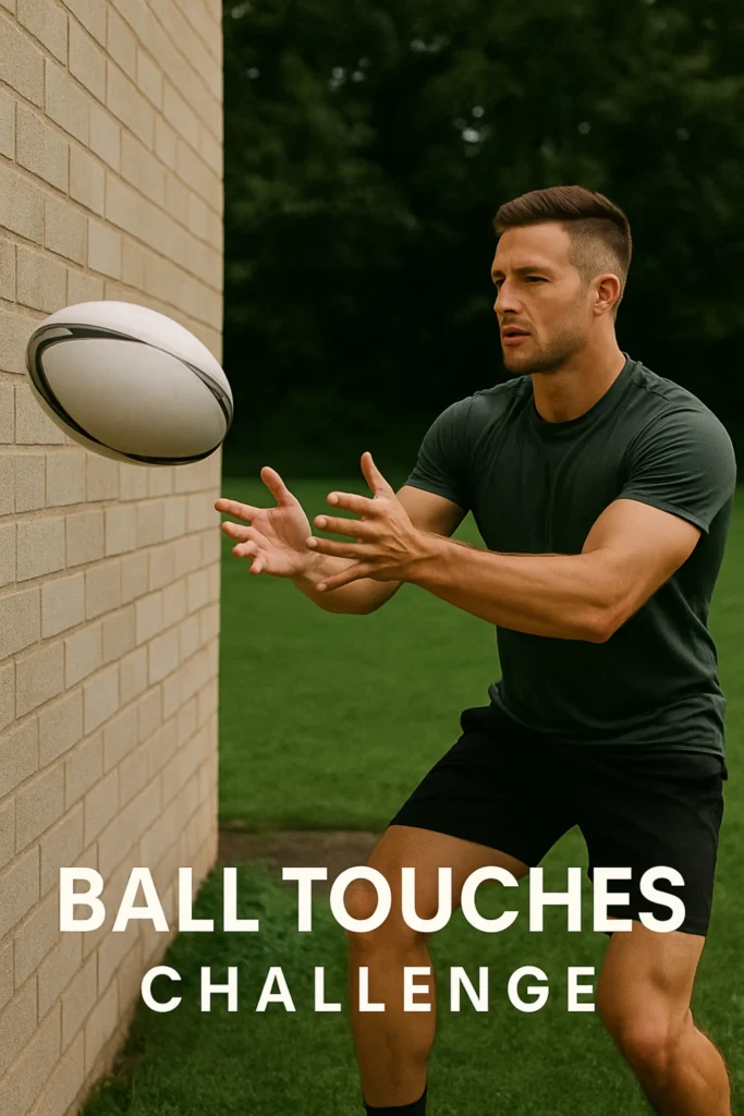 Rugby player passing to a wall mid-drill@2x