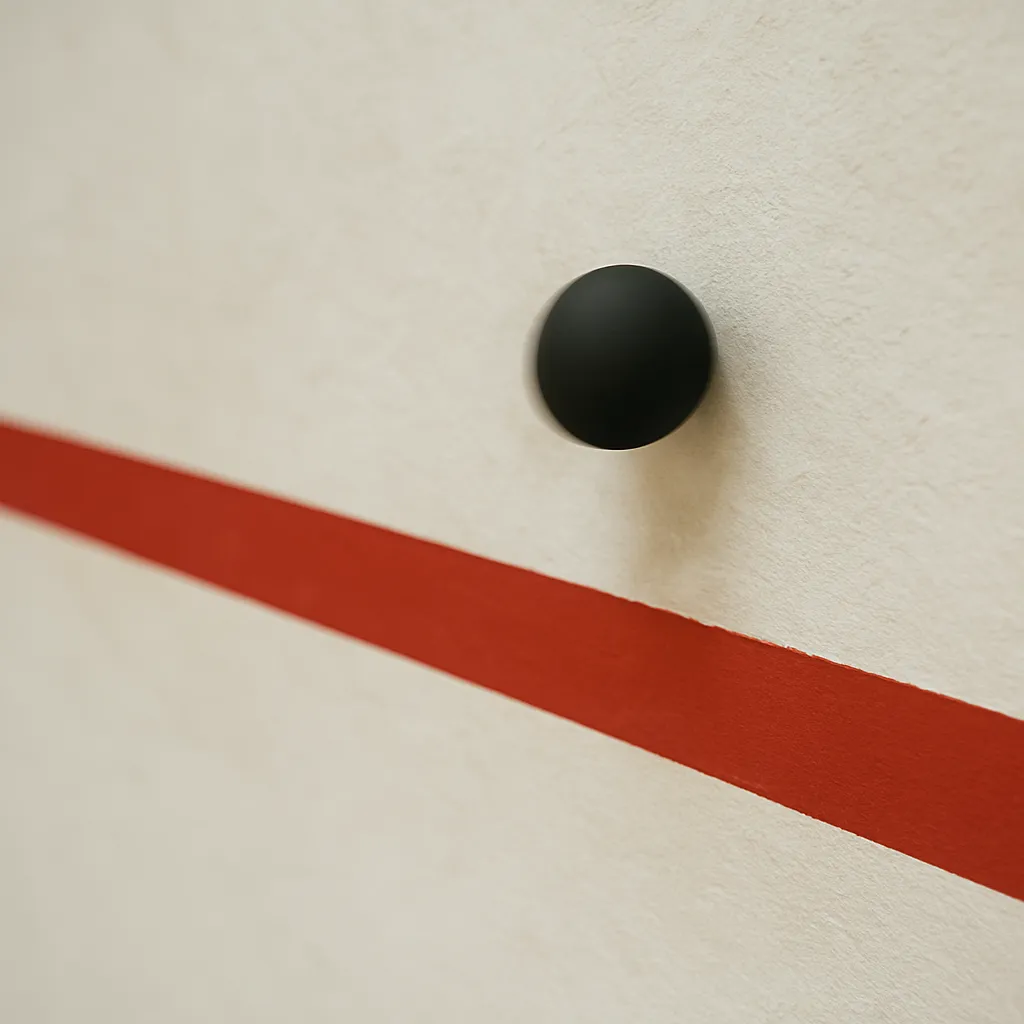 Close-up of squash ball bouncing off wall with blurred motion