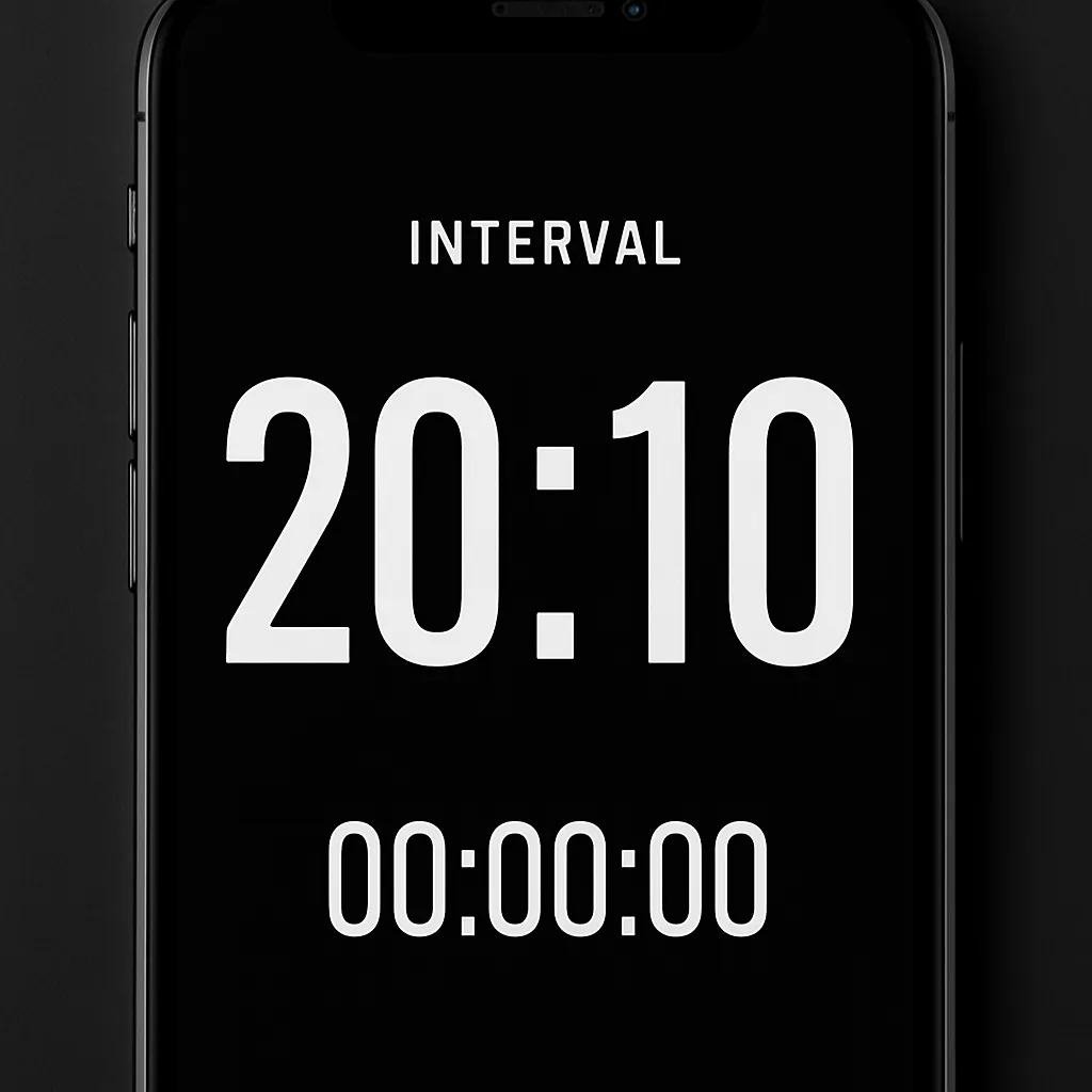 Timer showing 20-10 interval format on screen