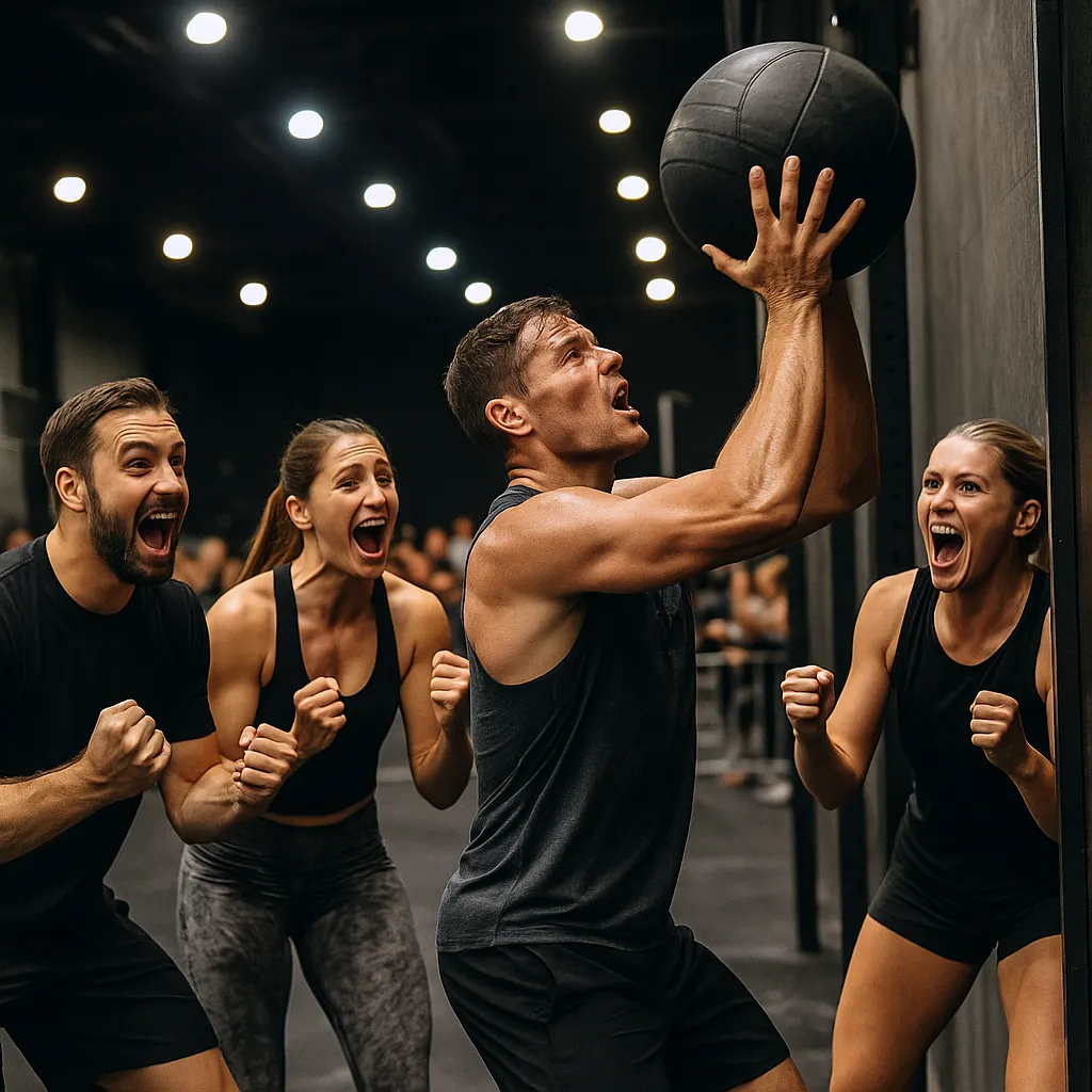 Group of athletes cheering each other through the last few wall balls