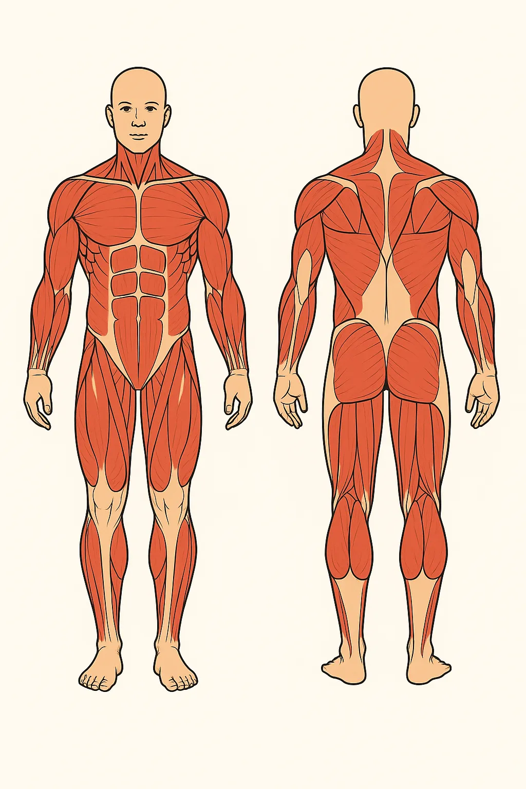 Human muscles front and back