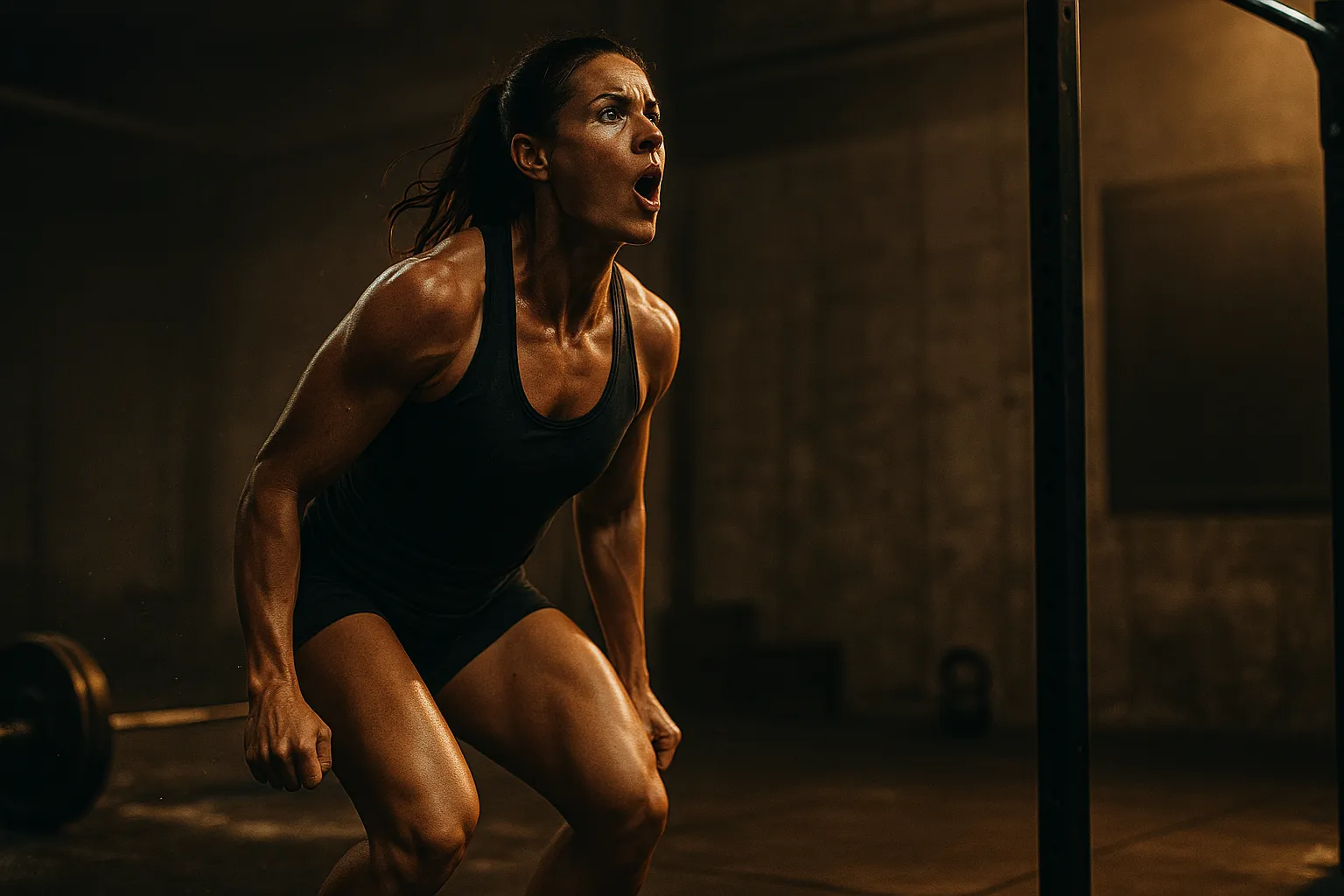 Athlete in transition from burpee to pull-up, showing breath and intensity under circuit fatigue