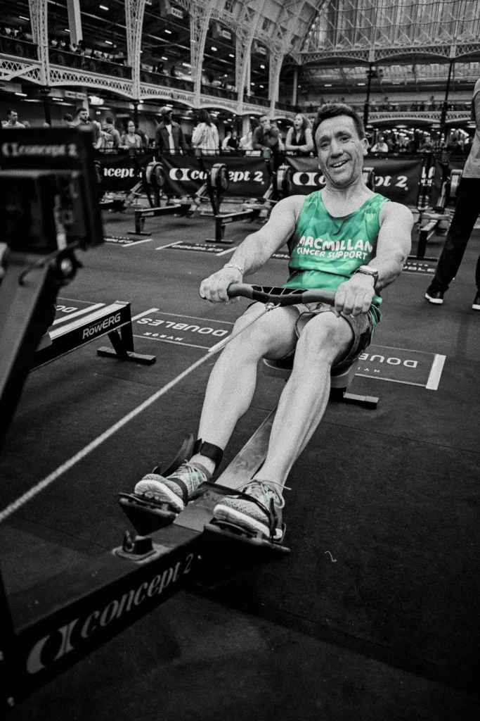 Athlete mid-race simulation under bright lighting