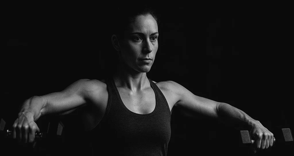 Female athlete performing dumbbell lateral raises