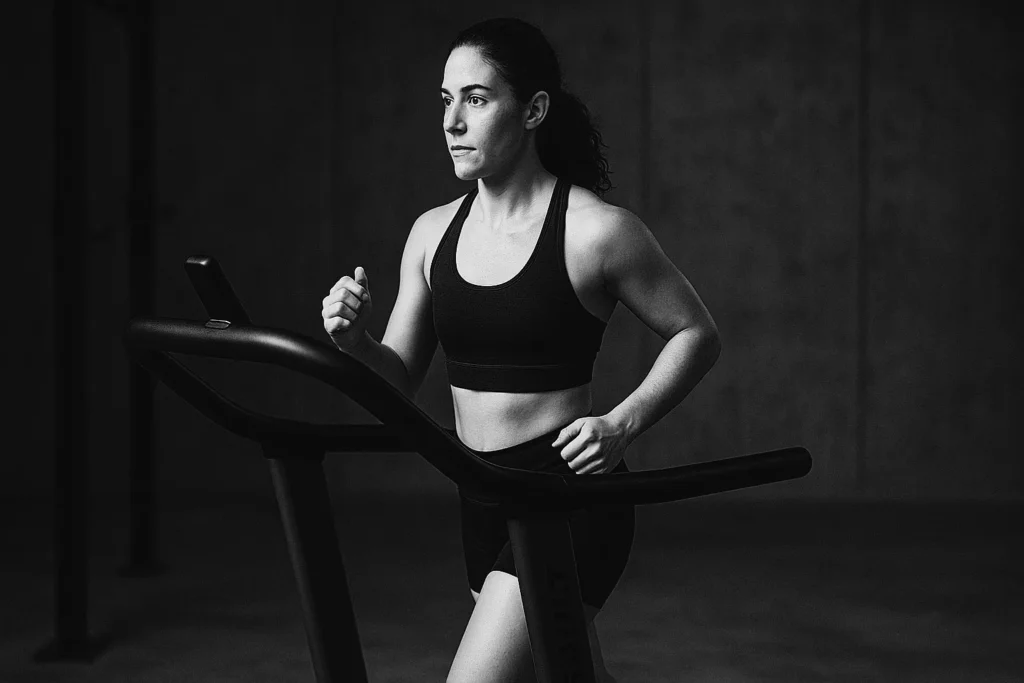 Athlete on Assault Runner at low-intensity effort, relaxed form, even stride