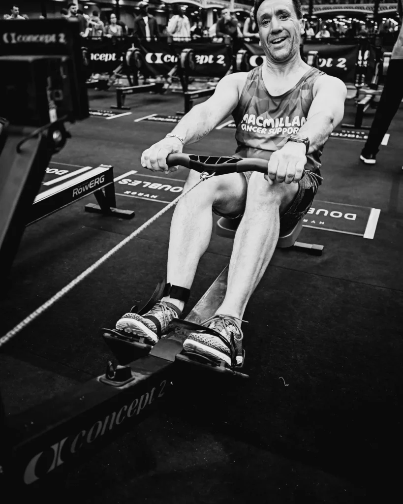 Athlete rowing at controlled cadence