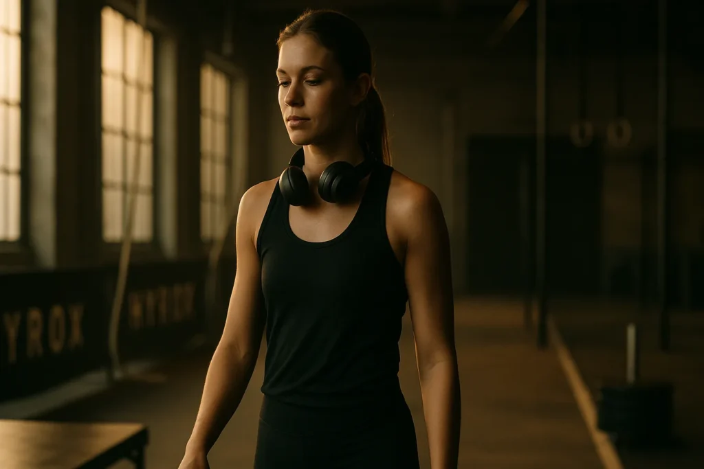 Athlete walking slowly through HYROX warm-up area