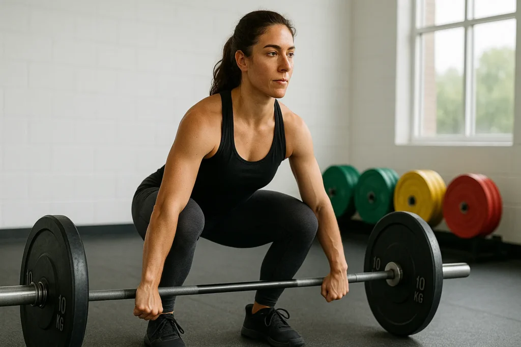 Athlete preparing to perform barbell clean