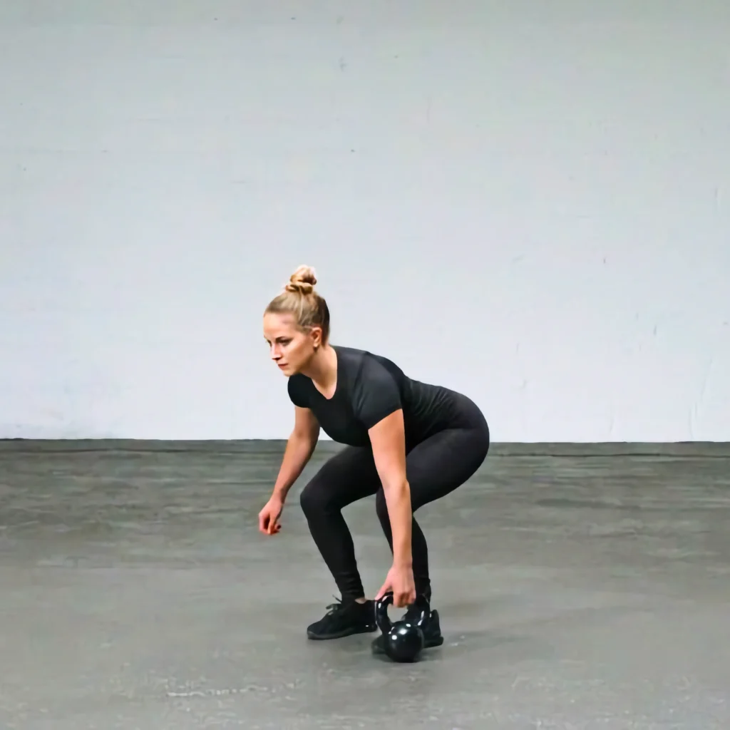 athlete performing a kettlebell suitcase deadlift with one kettlebell at their side