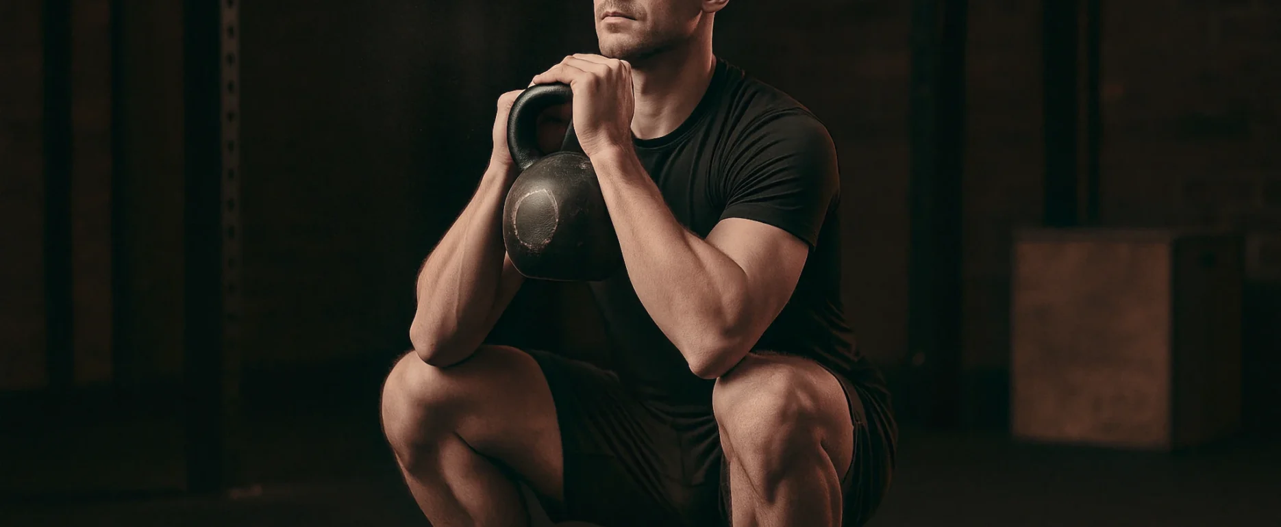 athlete performing a simple, well executed kettlebell front squat