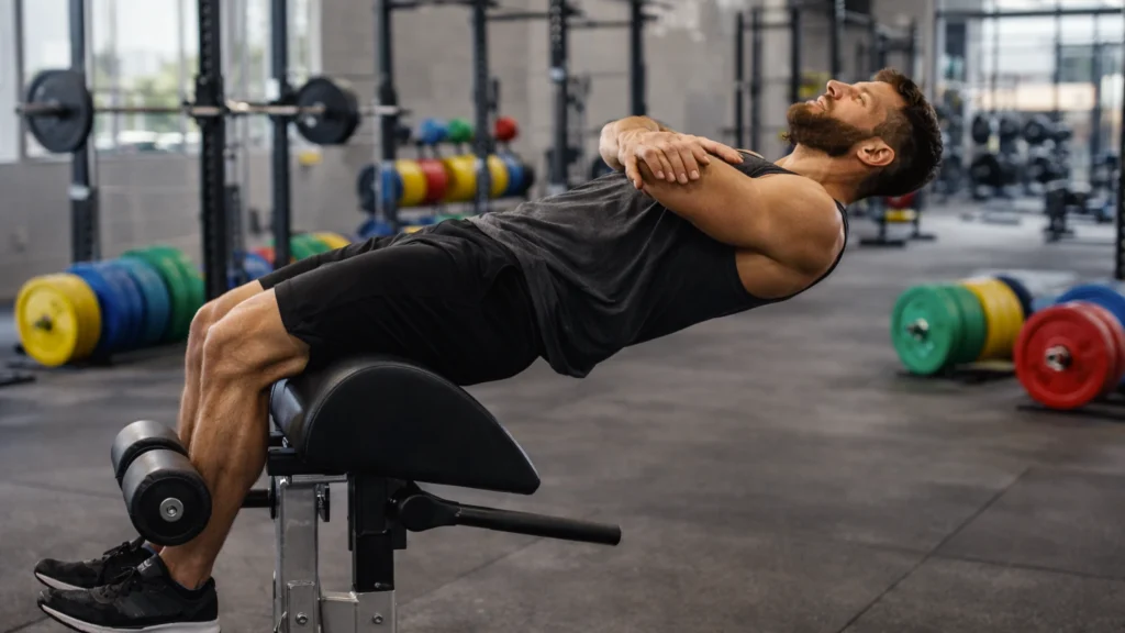 athlete performing a controlled GHD sit-up with clear spinal extension