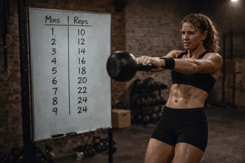 Death By is a workout format where reps increase each minute until the athlete can no longer complete the required work in time