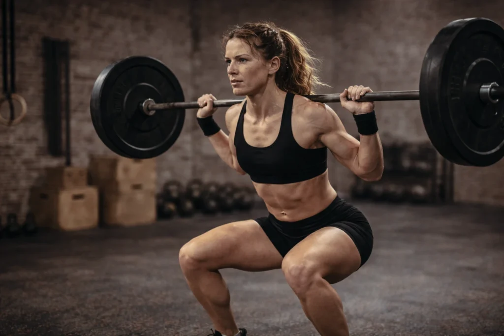 Athlete completing a controlled set with visible focus and reserve.