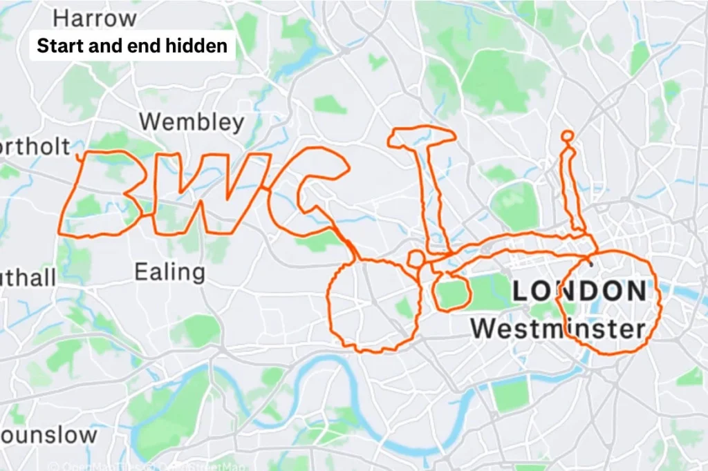 Nico Georgiou’s completed Brompton GPS artwork across London, supplied Brompton press image