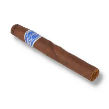Juliany Blue Line Corona cigar with rustic brown Dominican wrapper and blue, silver and white Premium Blue Line band.