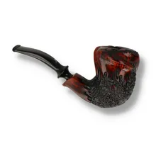 Handmade Danish freehand pipe by Erik Nørding featuring rich red grain and black acrylic stem