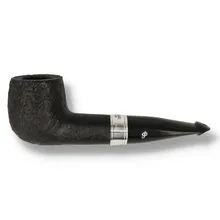 Peterson 160th Anniversary Sandblasted Straight Billiard 1532 briar pipe with textured black finish, silver band, and straight vulcanite stem shown from multiple angles.