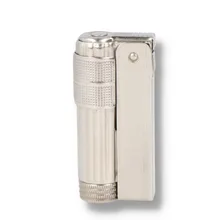 HAU201502 chrome Windflame petrol lighter closed, showing the polished metal body, textured ignition housing and hinged mechanism.