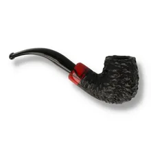 Opposite-side profile of the Peterson Halloween 2026 Rustic XL90 briar pipe, displaying the substantial upright Billiard bowl, rugged black rustication across the bowl and heel, broad red marbled acrylic accent and smoothly curved black mouthpiece extendi