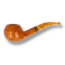 Left side of Savinelli Miele 673 KS 6mm filtered pipe showing the polished honey-coloured briar bowl, curved acrylic stem and Savinelli Miele stamping.