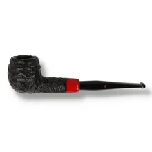 Peterson Halloween 2026 Rustic 87 Straight Apple pipe against a white background, showing its rounded black rusticated briar bowl, textured rim, straight shank, glossy red acrylic accent with black marbling and long polished black tapered stem