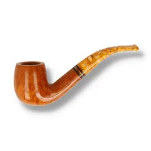 Left side view of Savinelli Miele 601 Italian briar pipe showing the smooth honey finish, curved marbled acrylic stem and Savinelli Miele stamping.