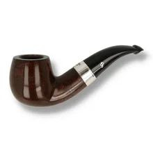 Peterson 160th Anniversary dark smooth bent billiard briar pipe with sterling silver band side view