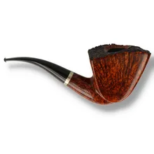 Handmade Wilson Wang freehand pipe displaying vibrant flame grain, rusticated rim and elegant curved stem.