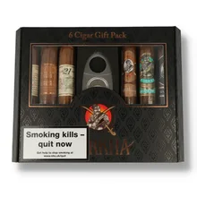 Gurkha Limited Edition Dominican Toro Sampler containing six assorted premium cigars from the Cellar Reserve, 35th Anniversary, Colección Especial and Dragonfly ranges, complete with cigar cutter.