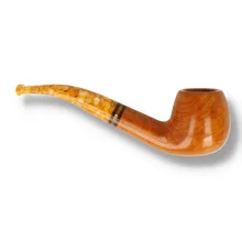 Right side view of Savinelli Miele 626 Bent Apple pipe showing the smooth briar grain, curved profile, 626 shape stamp and honeycomb-patterned acrylic mouthpiece.