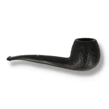 Reverse side of Dr Plumb Cortina Rustic briar pipe showing the carved black rustic finish across the rounded bowl and shank with curved fishtail stem.