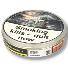 Kohlhase & Kopp Stormy East Small Batch pipe tobacco 50g round metal tin with stormy ocean artwork, compass rose, lighthouse buoy and silver screw-top lid.