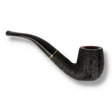 Reverse side of the Savinelli Roma Rustic 601 pipe, displaying the dark burgundy-black rusticated briar, curved shank, smooth bowl rim, brass-coloured stem ring and sweeping black mouthpiece against a white background.