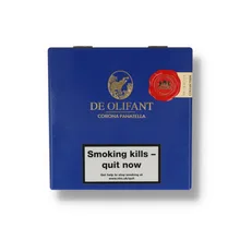 A Vibrant Blue Wooden box lid with De Olifant branding