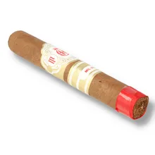 Crowned Heads Mil Días Edmundo single loose cigar photographed diagonally against a white background, showing its light brown Ecuadorian Habano wrapper, ornate cream and gold Crowned Heads band with red emblem, separate Mil Días band and bright red ribbon