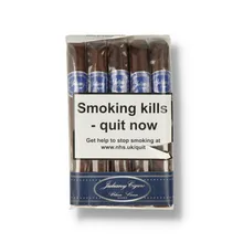 Bundle of 10 Juliany Blue Line Corona cigars individually cellophane wrapped with blue and silver Juliany cigar bands.