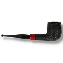 Opposite-side view of the Peterson Halloween 2026 Rustic 107 Straight Billiard briar pipe, displaying its tall black rusticated bowl with rugged textured rim, horizontal rusticated shank, glossy red and black marbled accent band and long straight black fi