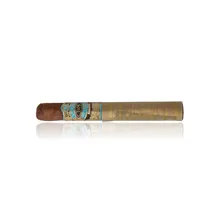 A Single purito with a dark wrapper, band, and gold wrapper from band to foot