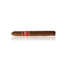 Joya Red Coronet Nicaraguan cigar with rustic brown Habano wrapper and distinctive red and gold Joya Red cigar band.