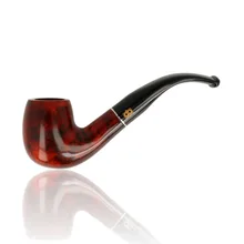 Design Berlin Rügen Orange 85040A 9mm Bent Billiard pipe showing its polished orange-red briar bowl, sweeping shank, narrow silver-coloured ring and curved black fishtail mouthpiece with gold DB emblem.