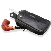 Dr Plumbs Combination Zipped Black Leather Tobaco Pouch P2871