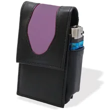 CP6108 Black & Lilac Leather SK & KS Cigarette Packet Case & Lighter