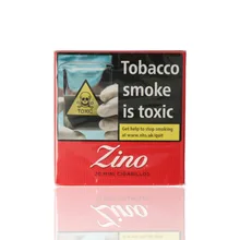 Front view of Zino Dominican Mini Cigarillos Red pack with red branding and health warning.
