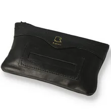 Falcon Black Leather Zip Up Tobacco Pouch 686B